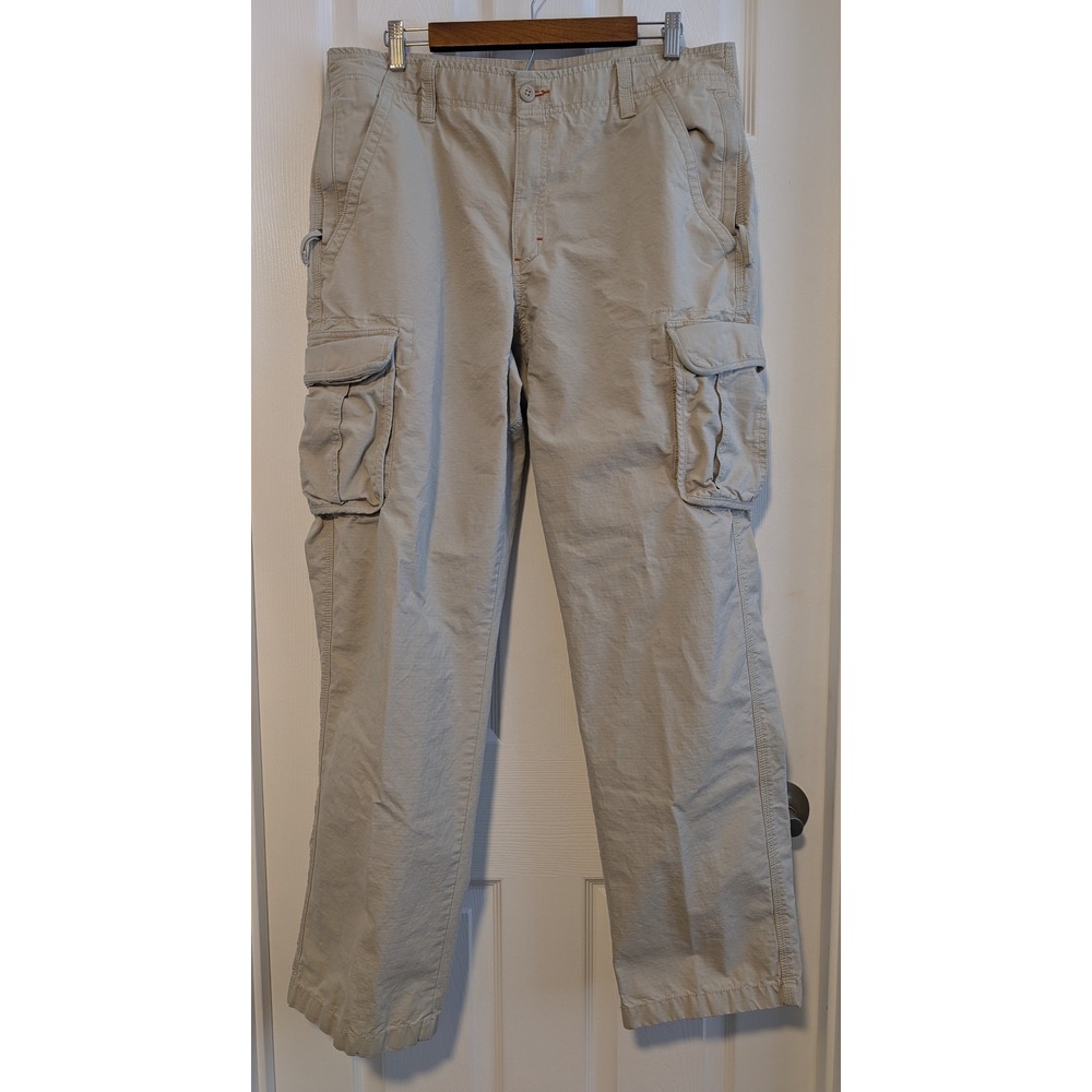 LL Bean Natural Fit Cargo Pants Mens 36x33 (tag 36x34) Khaki Tan Ripstop NICE!